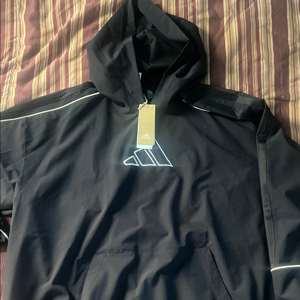 Adidas Black Windbreaker with Hood